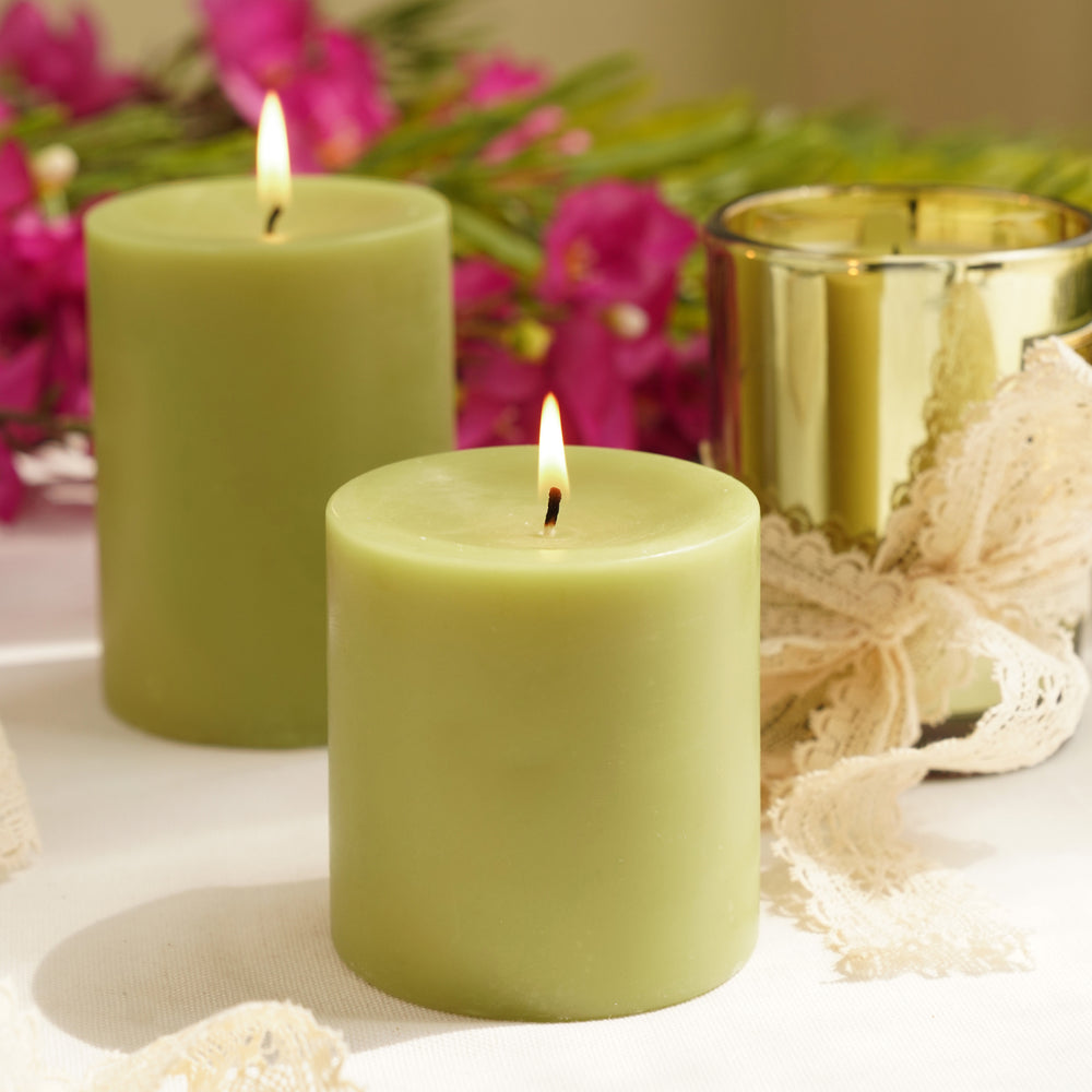 Green Lime Basil and Crush Pillar Candle - Medium