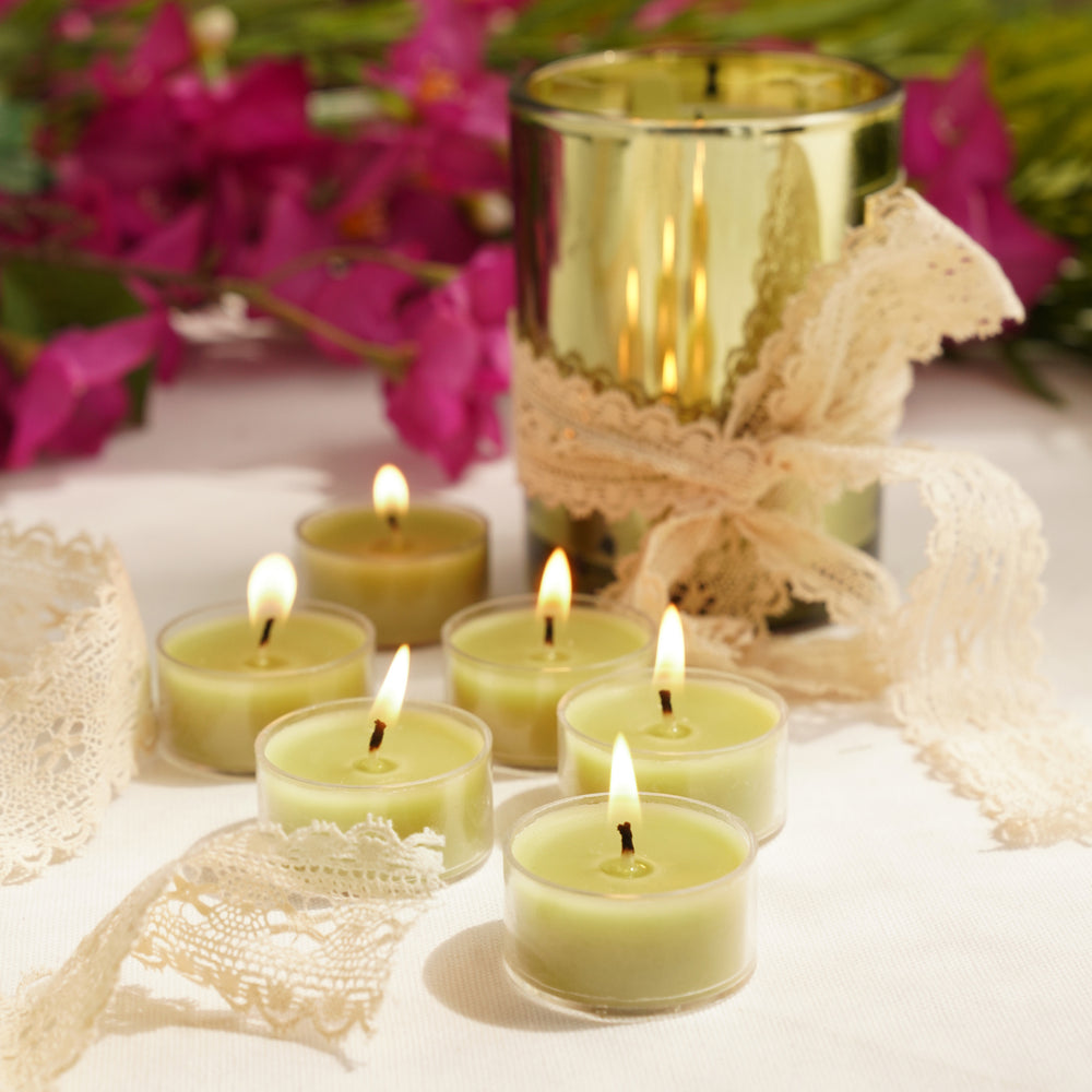 Set of 6 Green Lime Basil and Crush Tealight Candles