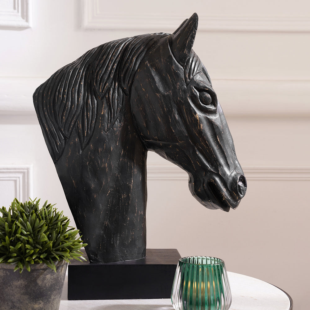 Black Antique Horse Head Figurine