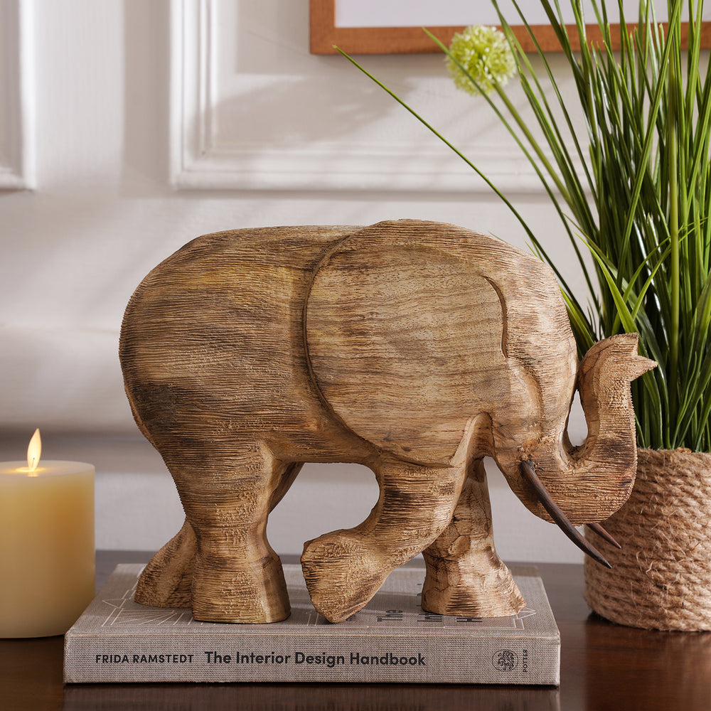 Brown Wooden Finish Elephant - Small