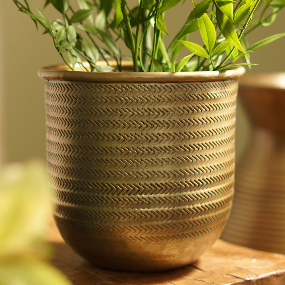 Brown Antique Finish Textured Aluminium Planter - Small