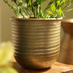 Brown Antique Finish Textured Aluminium Planter - Small