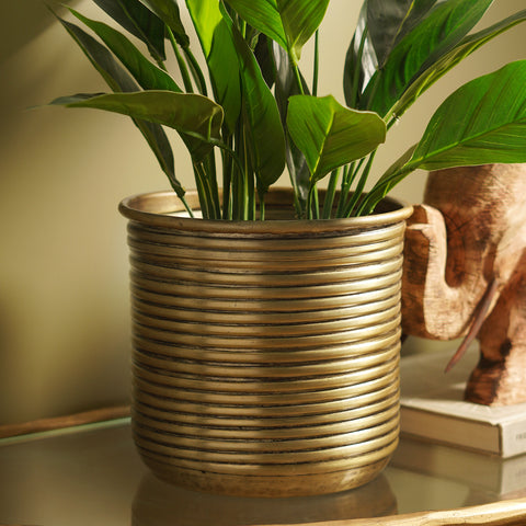 Brown Antique Finish Ribbed Aluminium Planter - Small