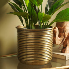 Brown Antique Finish Ribbed Aluminium Planter - Small