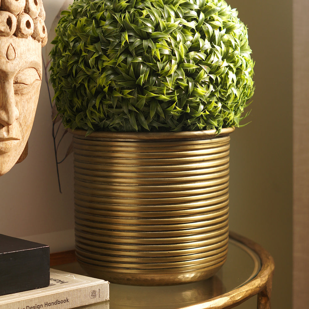 Brown Antique Finish Ribbed Aluminium Planter - Medium