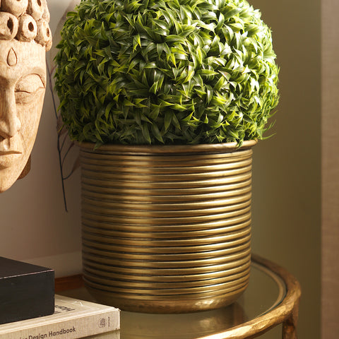Brown Antique Finish Ribbed Aluminium Planter - Medium