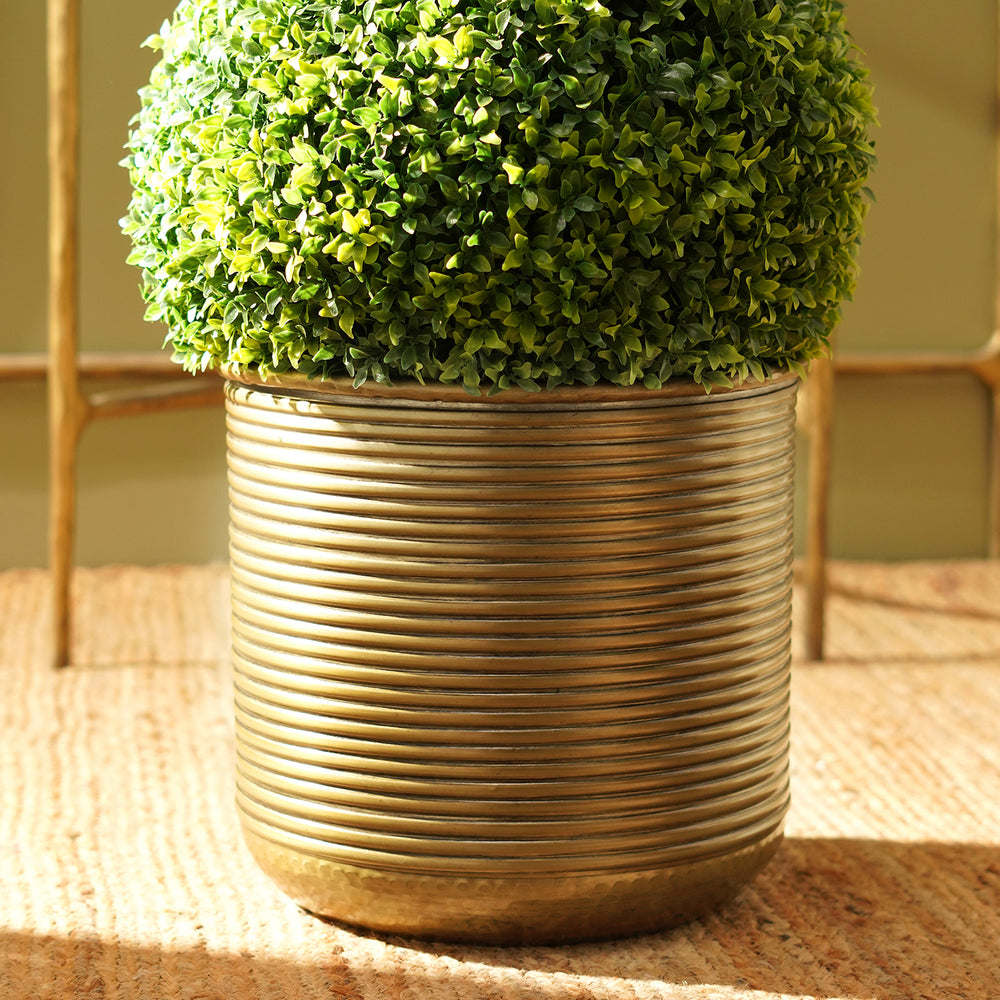 Brown Antique Finish Ribbed Aluminium Planter - Large