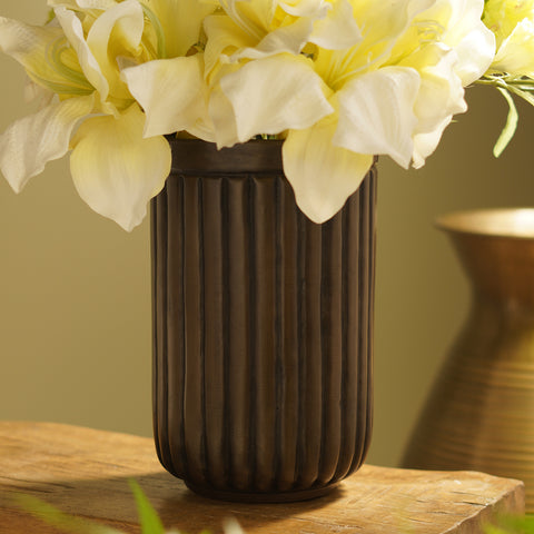 Dark Brown Ribbed Aluminium Planter - Small