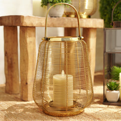 Gold Metal Round Lantern with Glass - Large