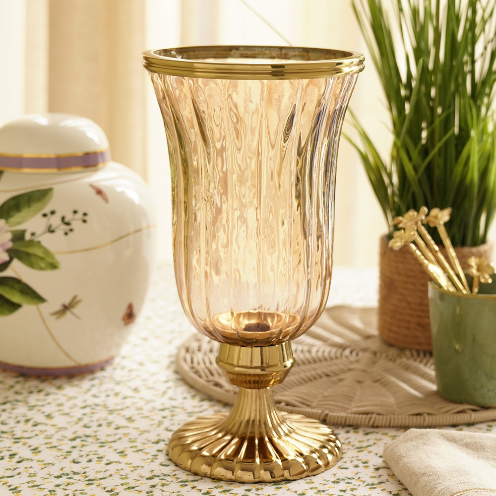 Gold Ribbed Hurricane with Short Stand - Large