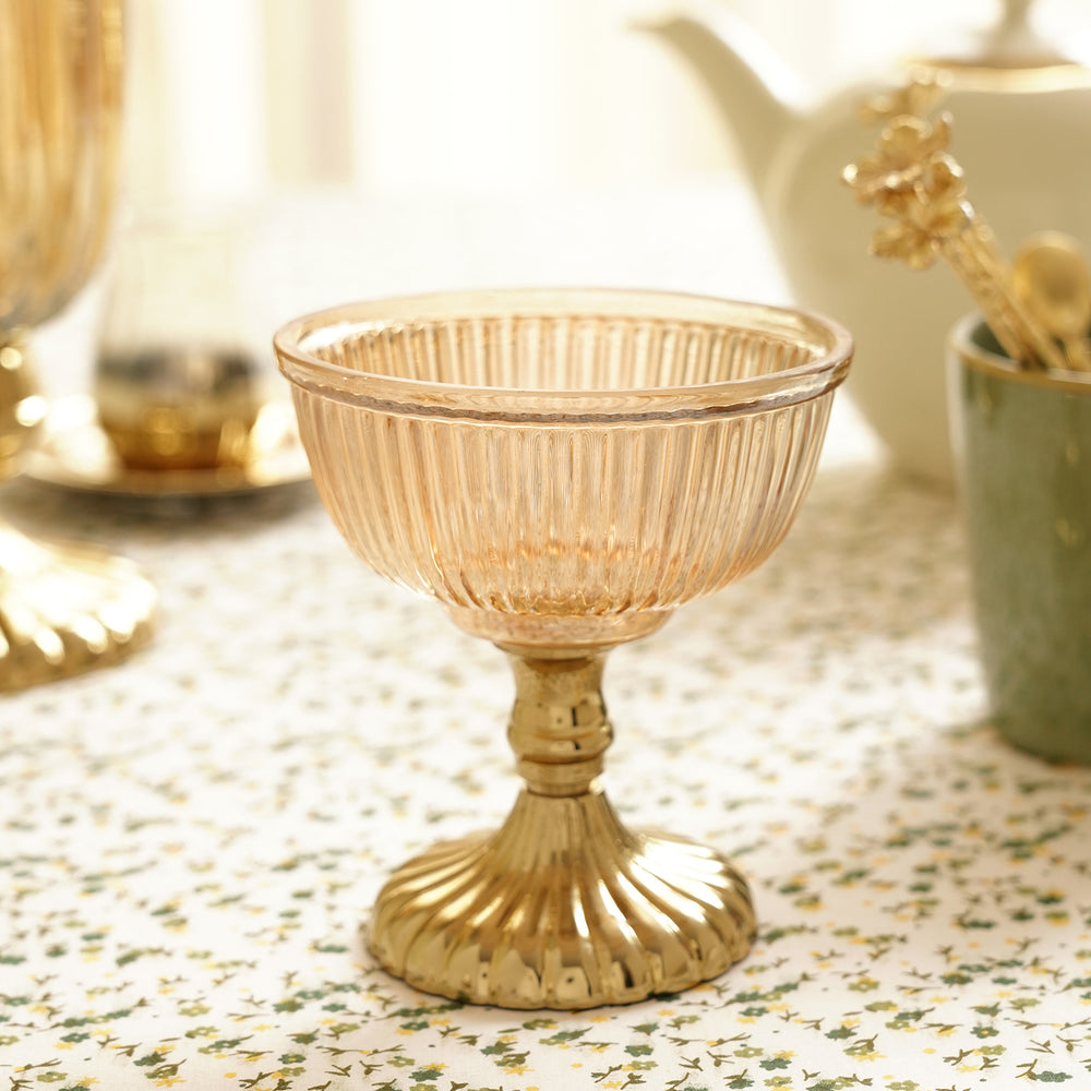 Gold Ribbed Decorative Cup with Stand