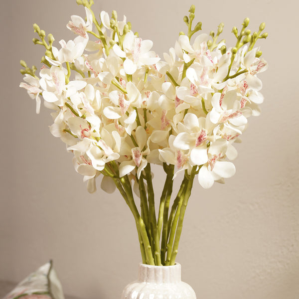 Ivory Artificial Vanda Orchid Flower Stem - Single