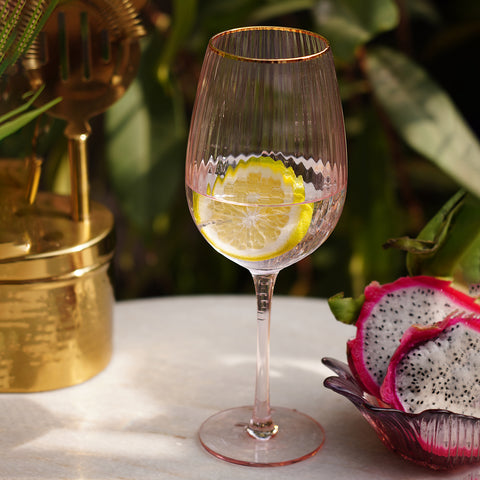 Set of 2 Light Pink Ribbed Textured Wine Glasses