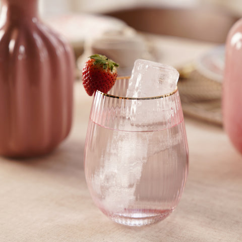 Set of 2 Light Pink Ribbed Drinking Glasses
