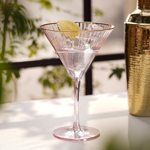 Set of 2 Light Pink Ribbed Textured Martini Glasses