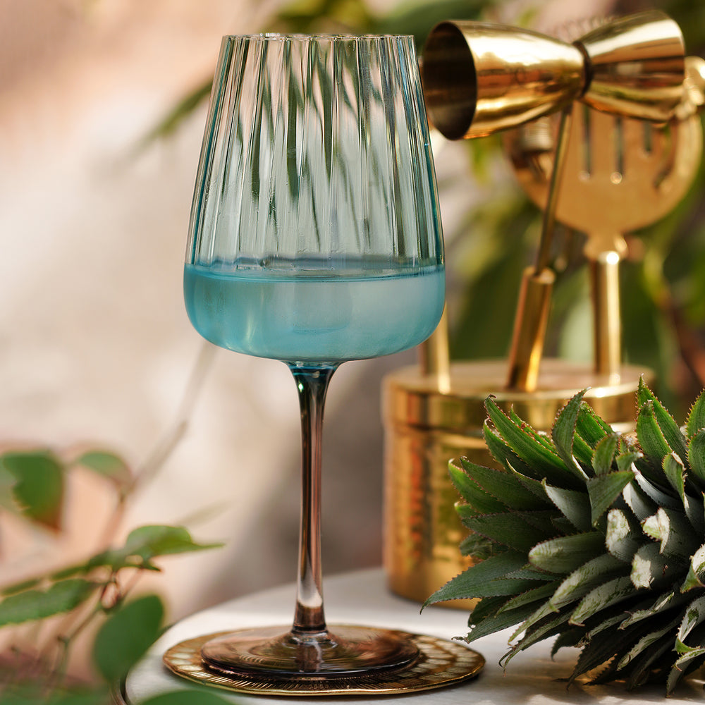 Set of 2 Blue & Grey Ombre Ribbed Textured Wine Glasses