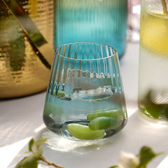 Set Of 2 Blue & Grey Ombre Ribbed Drinking Glasses