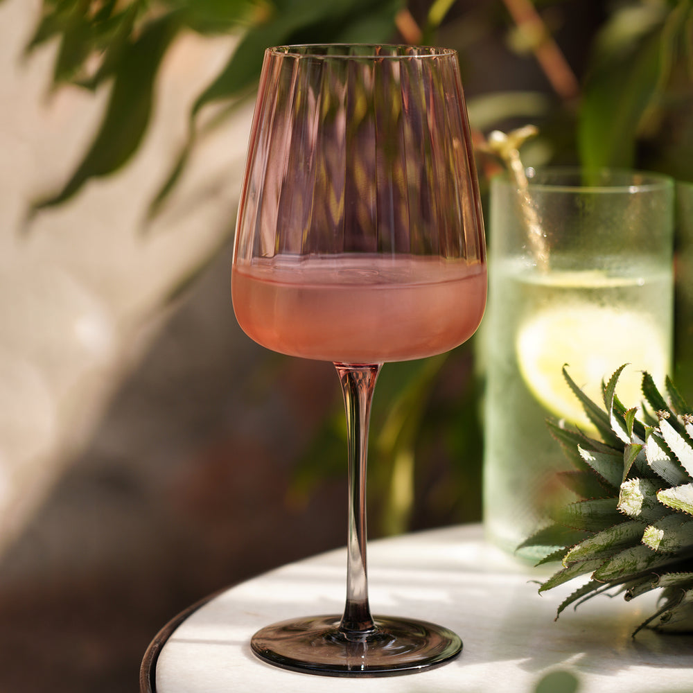 Set of 2 Pink & Grey Ombre Ribbed Textured Wine Glasses