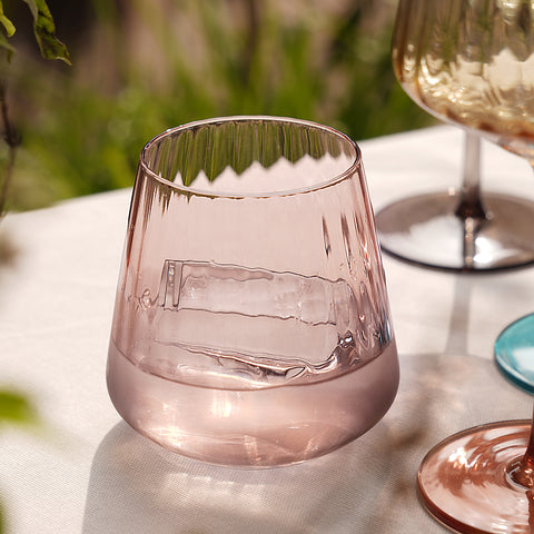 Set Of 2 Pink & Grey Ombre Ribbed Drinking Glasses