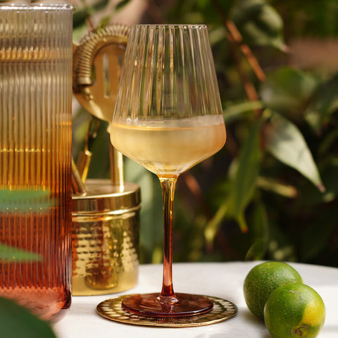 Set of 2 Clear & Brown Ribbed Textured Wine Glasses