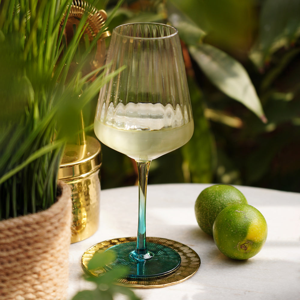 Set of 2 Clear & Green Ombre Ribbed Textured Wine Glasses