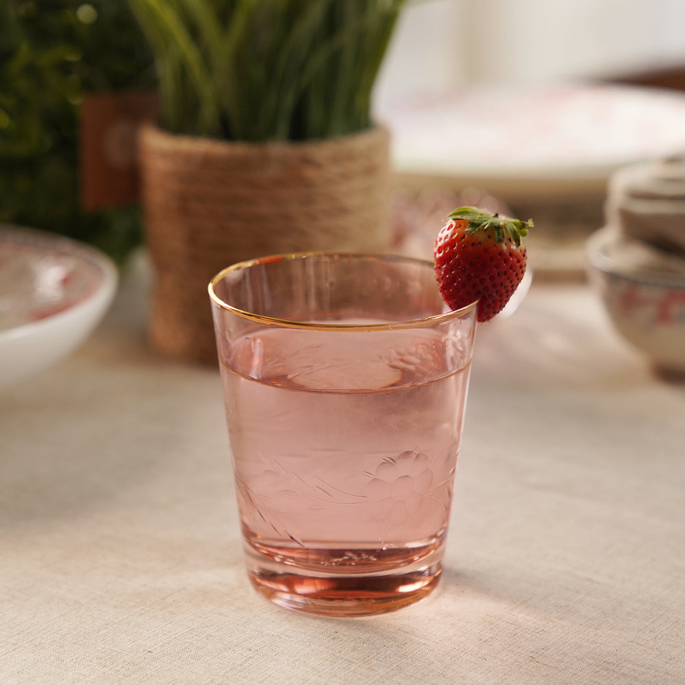 Set of 2 Light Pink Floral Etching Drinking Glasses