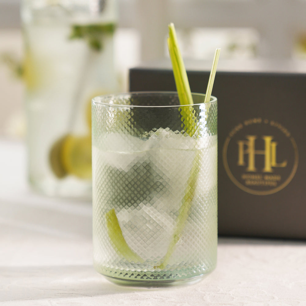 Set of 2 Green Check Textured Drinking Glasses