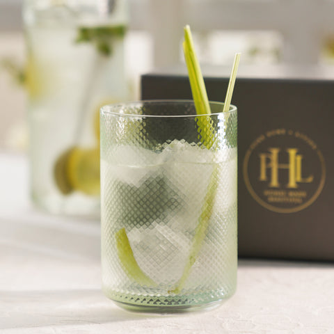 Set of 2 Green Check Textured Drinking Glasses