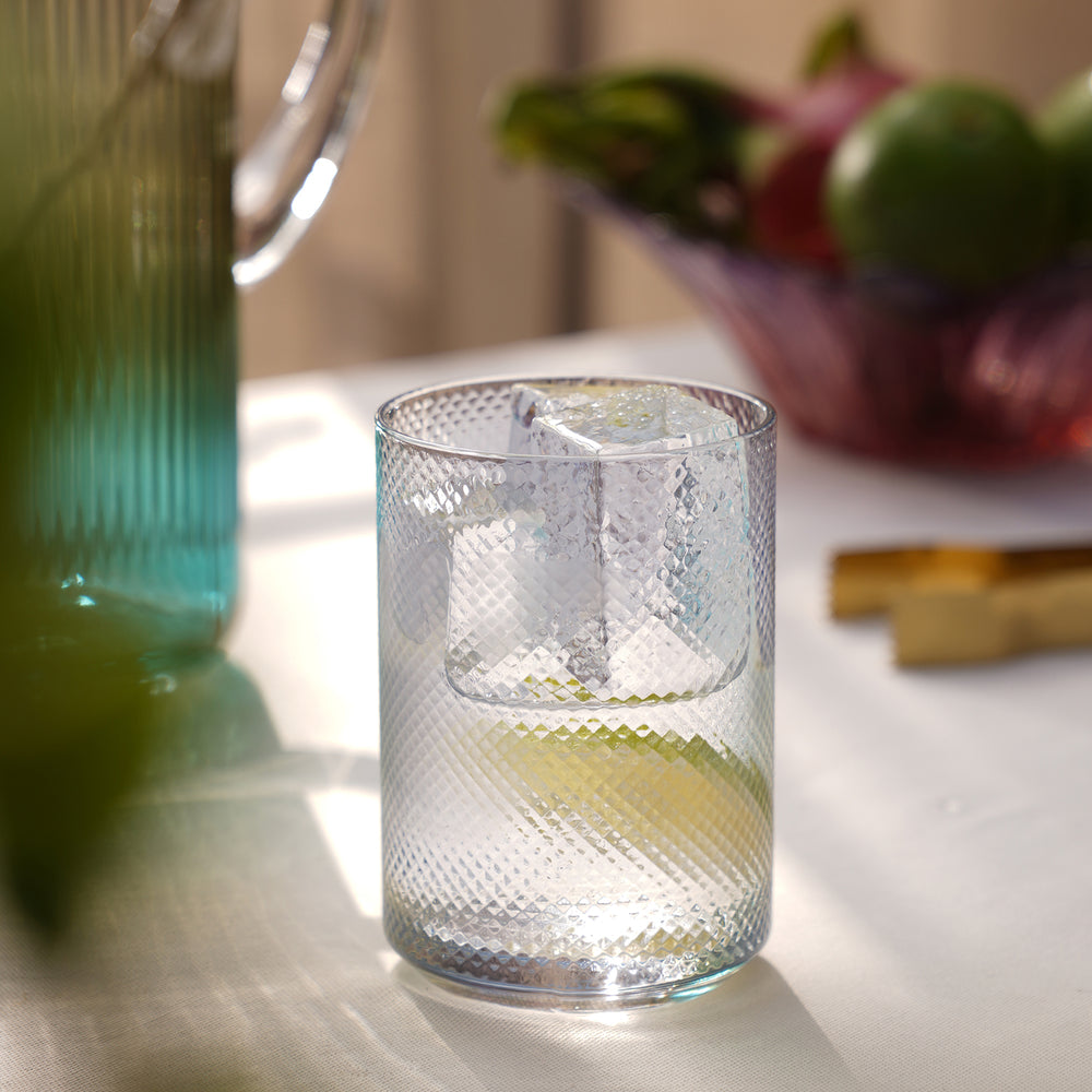 Set of 2 Blue Check Textured Drinking Glasses