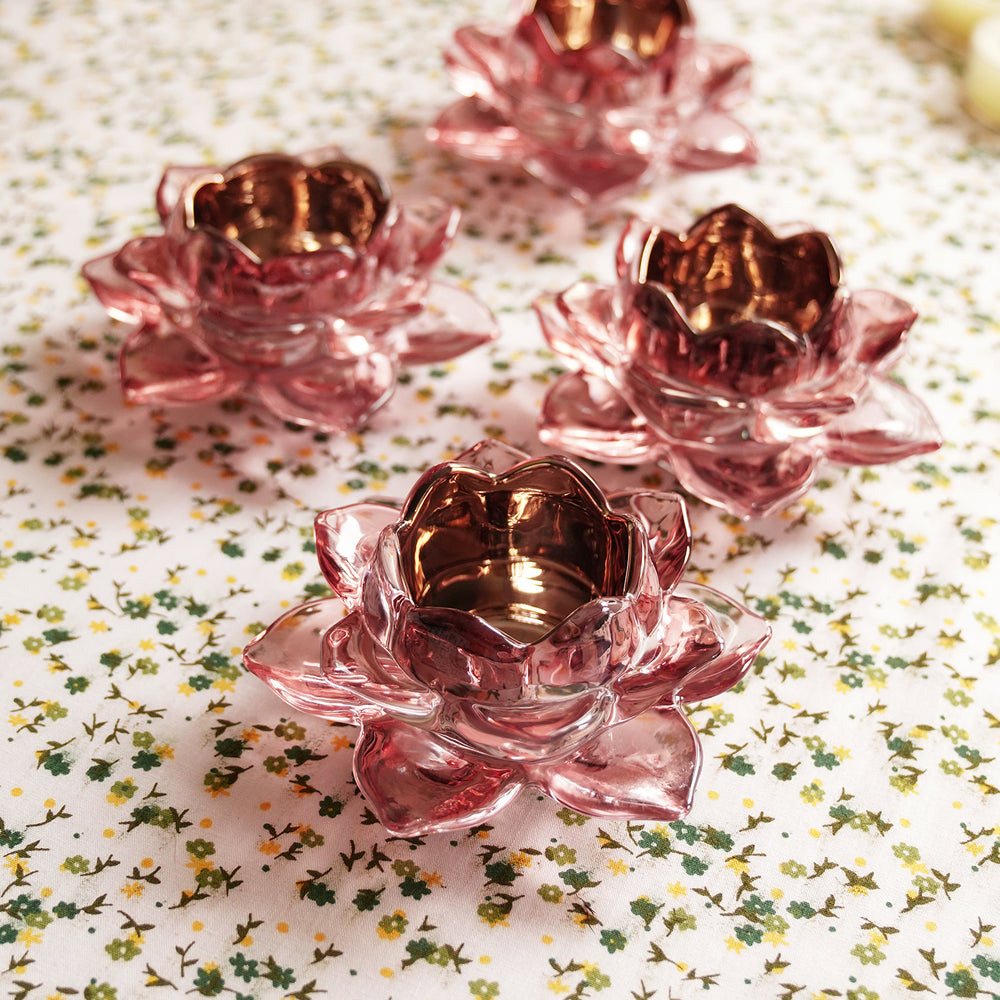Set of 2 Pink Lotus Shaped Tealight Holders
