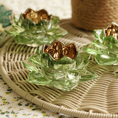 Set of 2 Green Lotus Shaped Tealight Holders