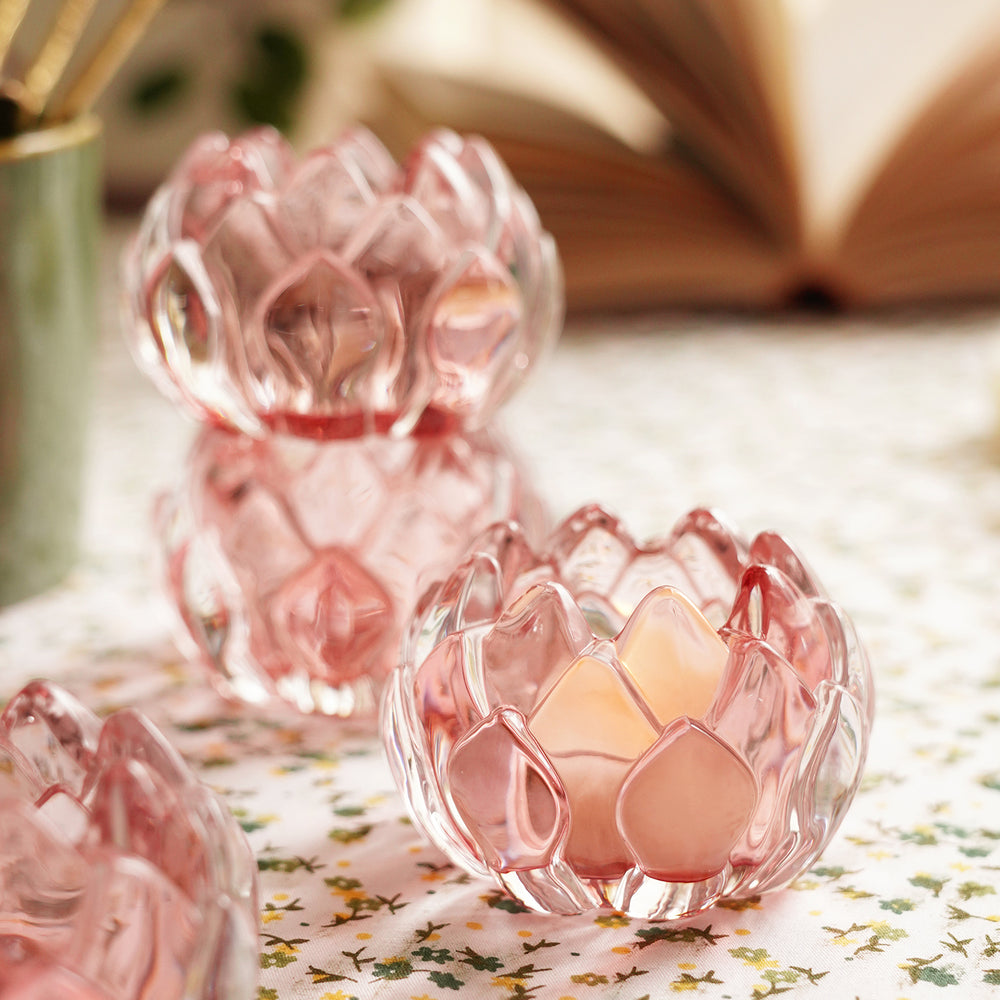 Set of 2 Pink Flower Shaped Tealight Holders