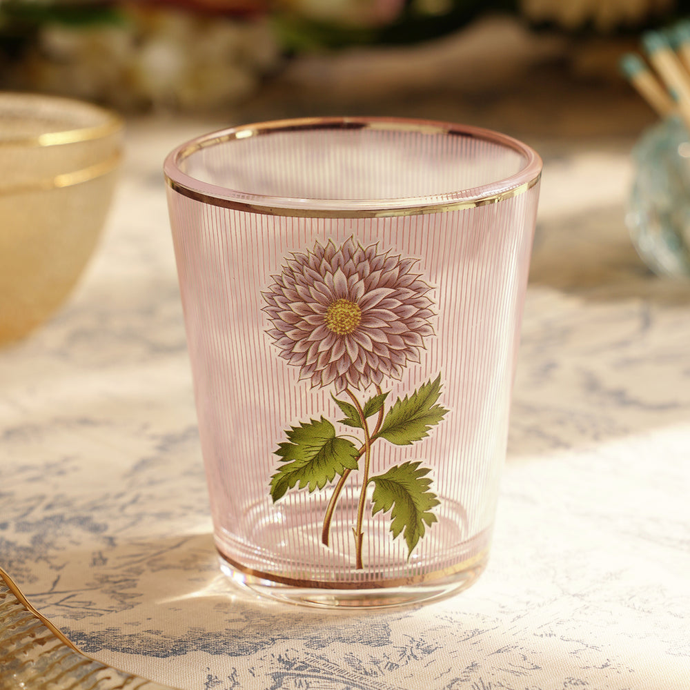 Set of 2 Red Clear Floral Print Striped Drinking Glasses