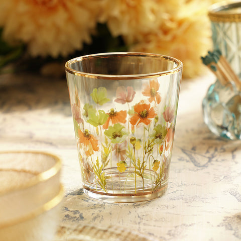 Set of 2 Blue Clear Floral Print Drinking Glasses