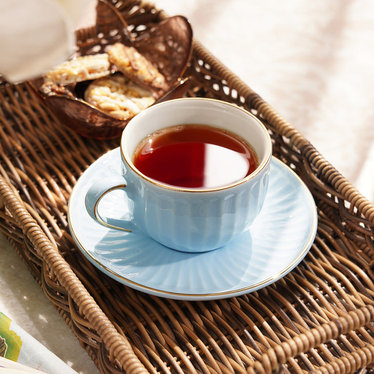Blue Ribbed Cups Shop Set of 2 Blue Ceramic Ribbed Cups and Saucers - at Best Price ...