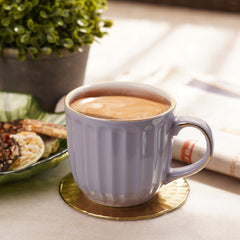 Set of 2 Purple Ceramic Ribbed Coffee Cups