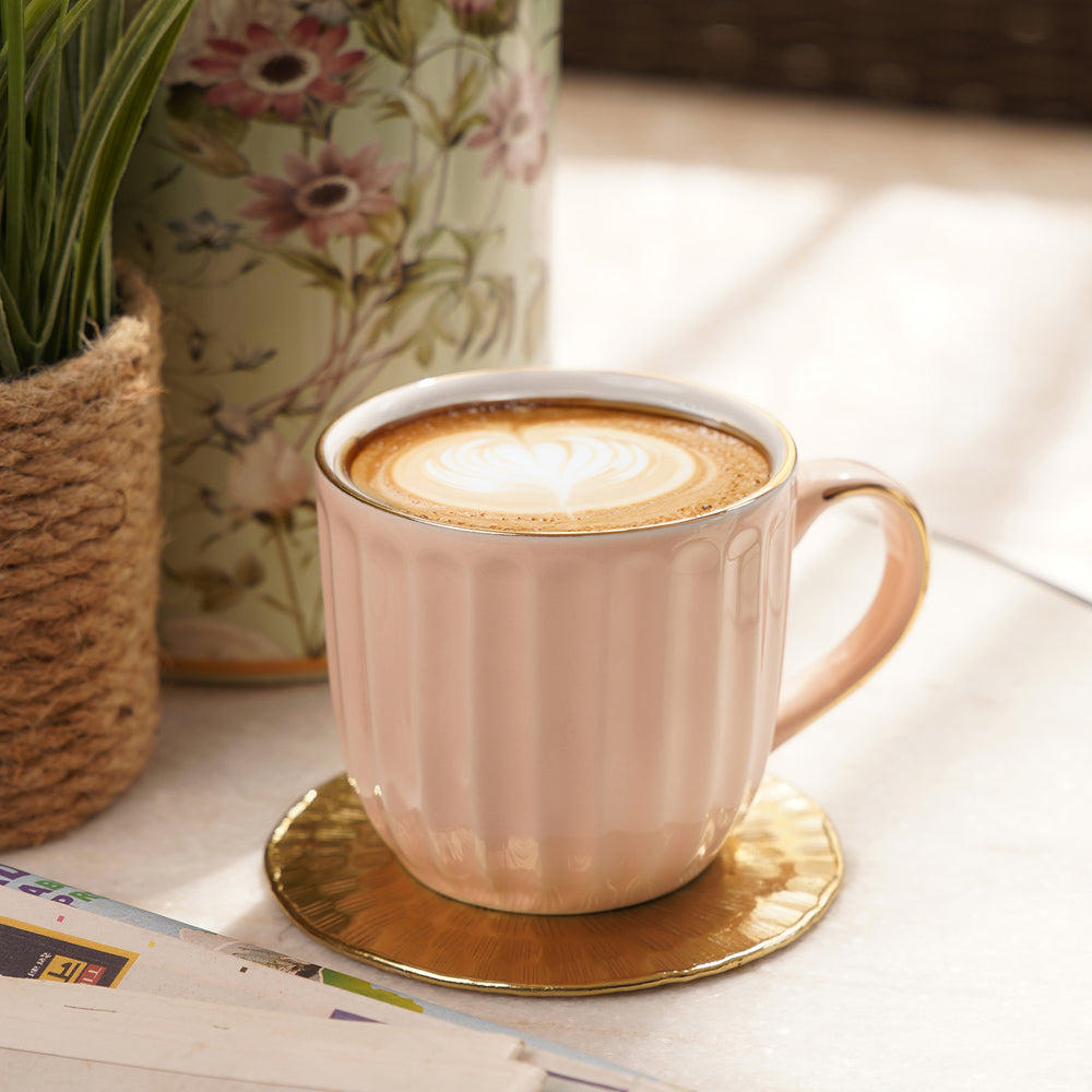 Set of 2 Pink Ceramic Ribbed Coffee Cups