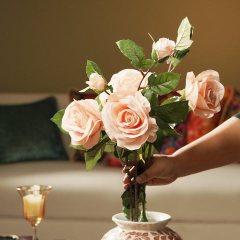 Light Pink Rose Artificial Flower Stem - Single