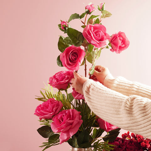 Pink Rose Faux Flower Single Stem