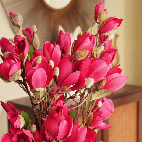 Dark Pink Artificial Magnolia Flower Stem - Single