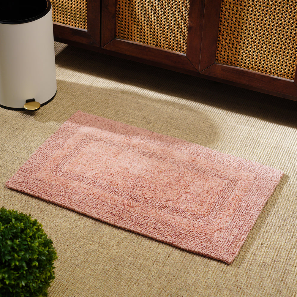 Pink Cotton Single Border Reversible Bathmat