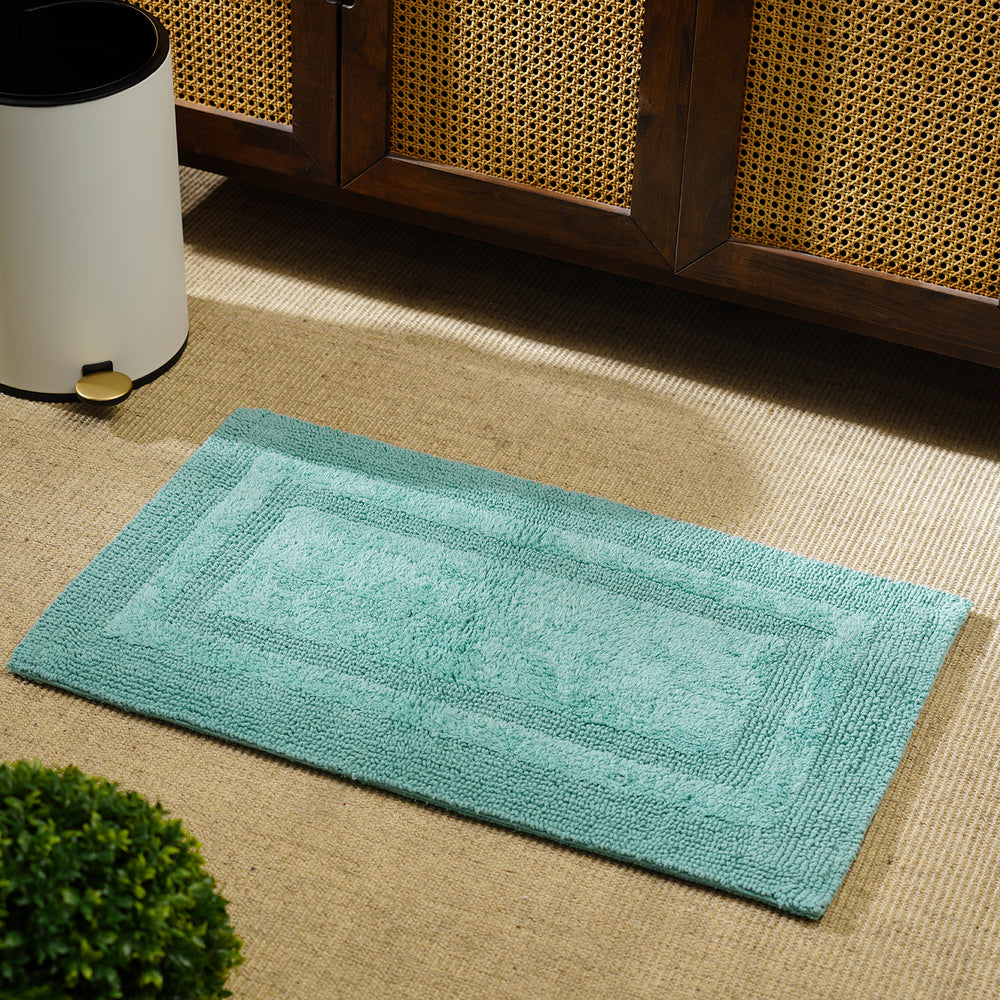 Blue Cotton Single Border Reversible Bathmat
