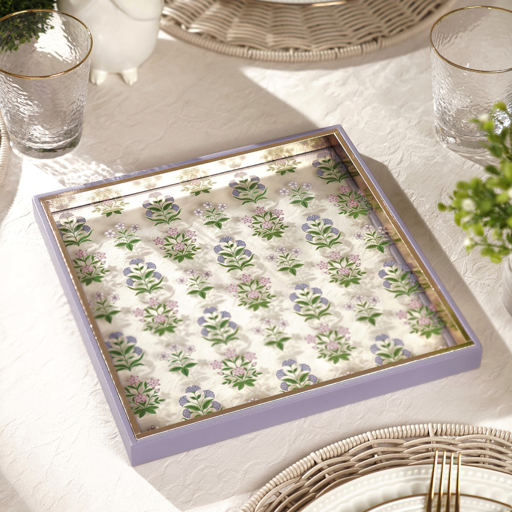 Purple and Gold Dual Toned Floral Print Platter