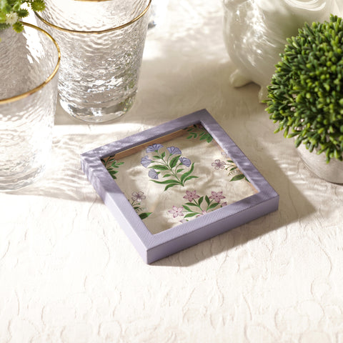 Purple Floral Print Faux Leather Coaster