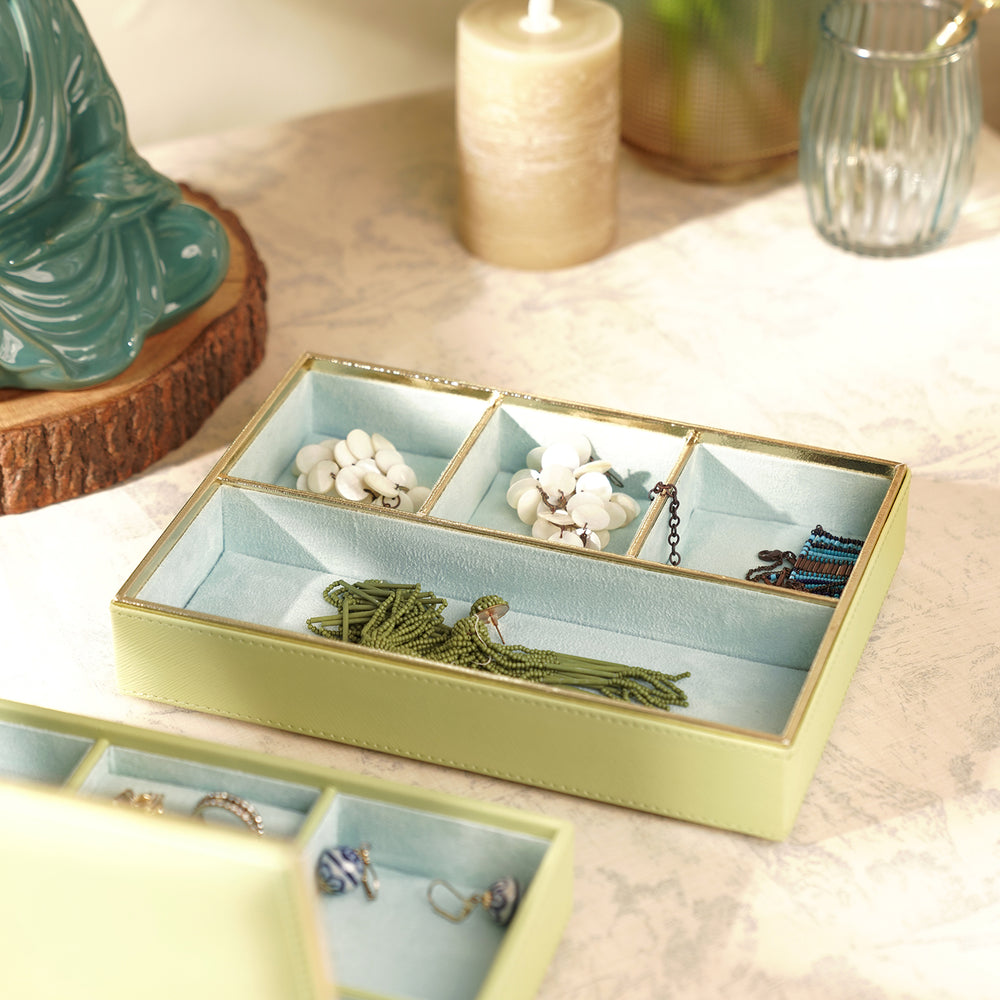 Green 4 Compartment Faux Leather Organiser