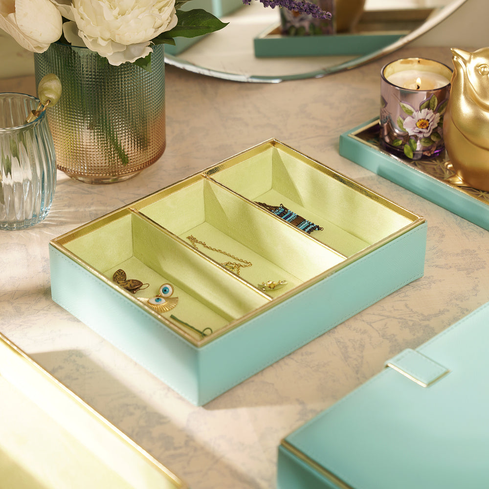 Blue 3 Compartment Faux Leather Organiser