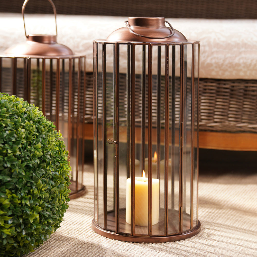 Brown Antique Finish Metal Round Lantern - Large