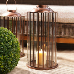 Brown Antique Finish Metal Round Lantern - Large