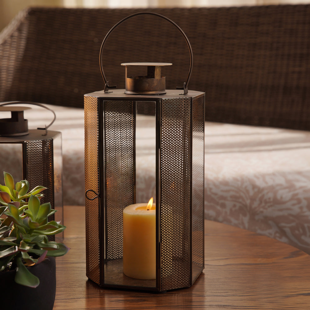 Brown Antique Finish Lantern - Large