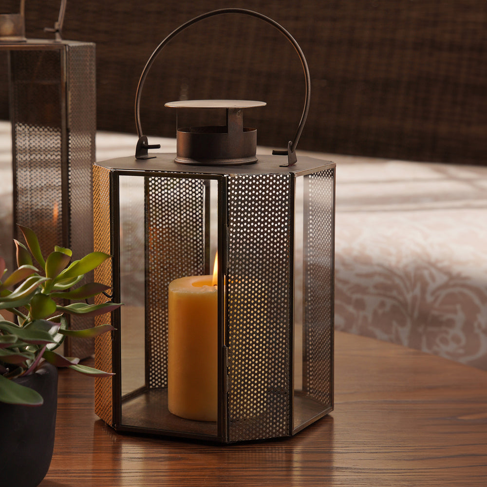 Brown Antique Finish Lantern - Small